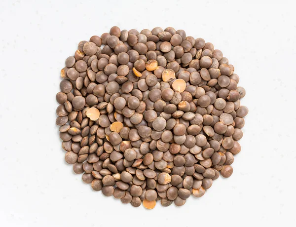 Top View Pile Raw Brown Unhulled Red Lentils Close Gray — Stock Photo, Image