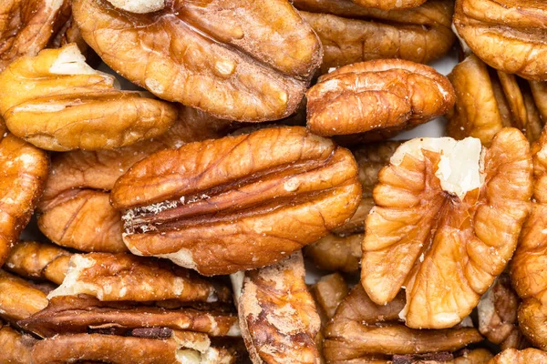 Food Background Many Shelled Pecan Nuts — Stock Photo, Image