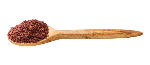 Trä Sked Med Marken Sumac Isolerad Vit Bakgrund — Stockfoto