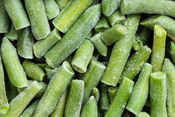 Contexte Alimentaire Nombreux Haricots Verts Coupés Congelés Rapprochent — Photo