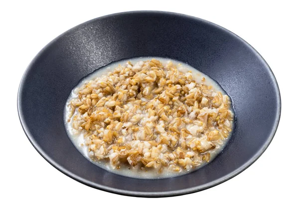 Cooked Porridge Wholegrain Oat Gray Bowl Isolated Whitte Background — Stock Photo, Image