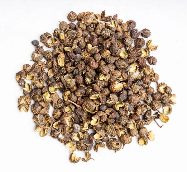 Top View Pile Dried Sichuan Pepper Peppercorns Close Gray Ceramic — Stock Photo, Image