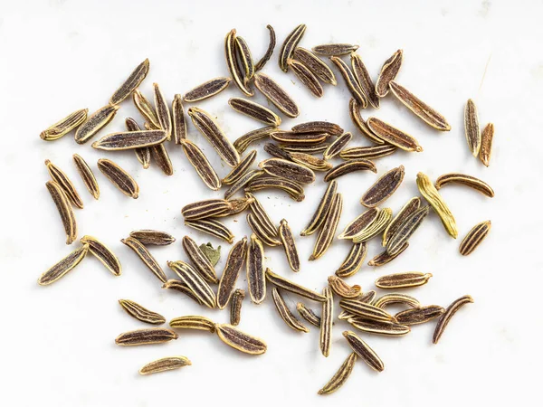Several Kala Zeera Elwendia Persica Seeds Close Gray Ceramic Plate — Stock Photo, Image