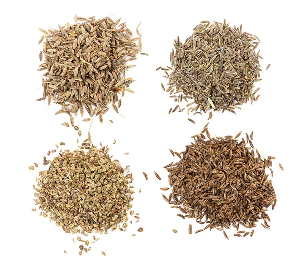 Top View Various Caraway Seeds Cumin Black Caraway Caraway Ajowan — Stock Photo, Image