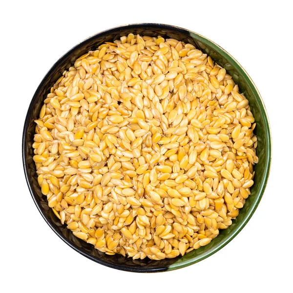 Top View Golden Flax Seeds Bowl Isolated White Background Stock Picture