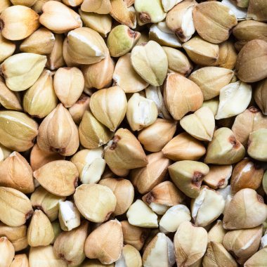 Kare yiyecek arka planı - ham yeşil karabuğday yakın çekim