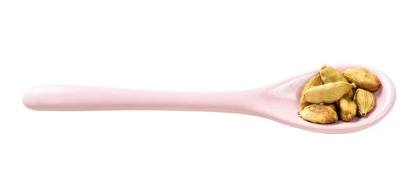 陶瓷勺子 肉桂粉 白色背景分离 — 图库照片