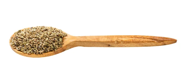 Trä Sked Med Ajwain Frön Isolerad Vit Bakgrund — Stockfoto