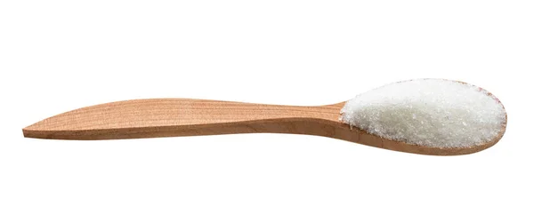 Bílá Rafinovaná Řepa Cukr Dřevěné Lžíce Izolované Bílém Pozadí — Stock fotografie