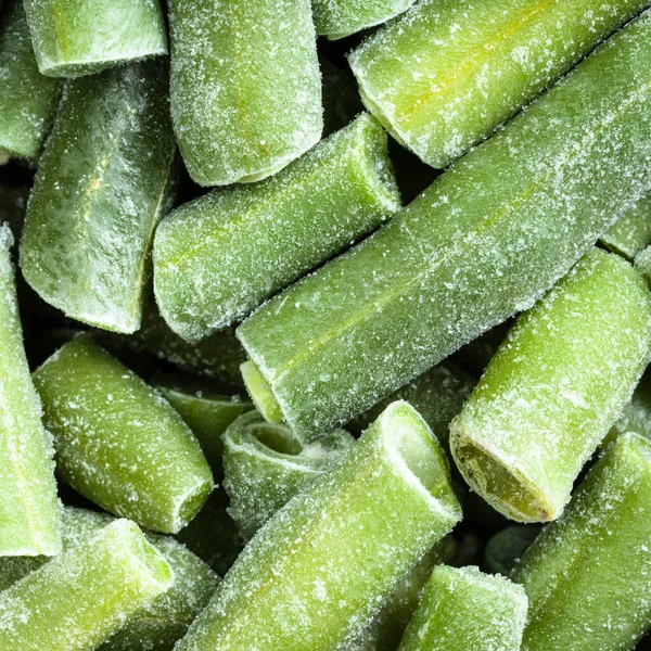 Fundo Comida Quadrada Feijão Verde Cortado Congelado Fechar — Fotografia de Stock