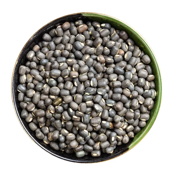 Top View Raw Whole Black Urad Beans Bowl Isolated White — Stock Photo, Image