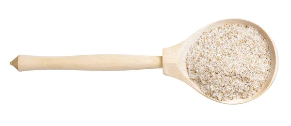 Top View Psyllium Husk Wood Spoon Isolated White Background — Stock Photo, Image