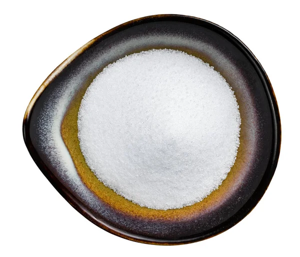 Zuckerersatz Von Oben Kristalliner Extrakt Der Stevia Pflanze Keramikschale Isoliert — Stockfoto