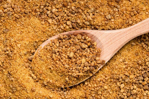 Top View Wood Spoon Granulated Coconut Blossom Sugar Close Pile — Stock Photo, Image