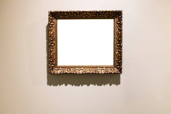 Old Carved Wide Bronze Picture Frame Cutout Canvas Brown Wall — Stock Photo, Image