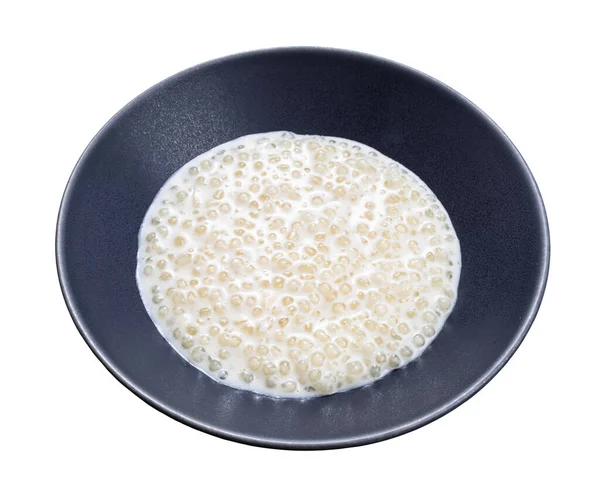 Sabudana Hervida Tapioca Sago Tazón Gris Aislado Sobre Fondo Blanco —  Fotos de Stock