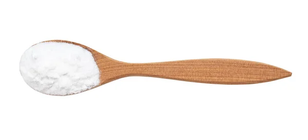 Top View Sodium Bicarbonate Wood Spoon Isolated White Background — Stock Photo, Image
