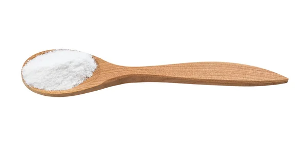 Vanillin Pulver Holzlöffel Isoliert Auf Weißem Hintergrund — Stockfoto