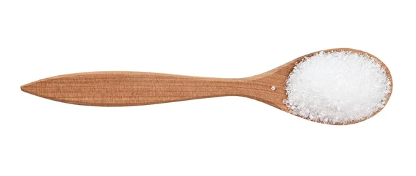 Top View Crystalline Citric Acid Wood Spoon Isolated White Background — Stock Photo, Image