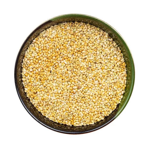 Top View Whole Grain Foxtail Millet Seeds Bowl Isolated White — Stock Photo, Image