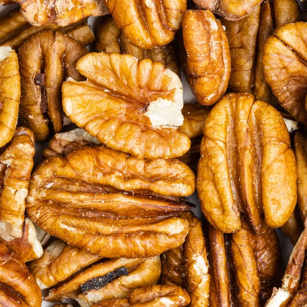 Square Food Background Shelled Pecan Nuts Close — Stock Photo, Image