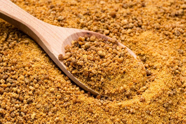 Wooden Spoon Granulated Coconut Blossom Sugar Close Pile Sugar — Stock Photo, Image