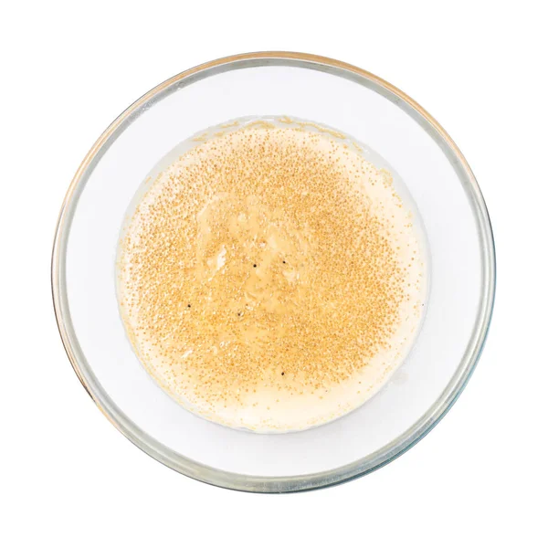 Vista Superior Papilla Amaranto Hervida Con Leche Coco Recipiente Vidrio — Foto de Stock