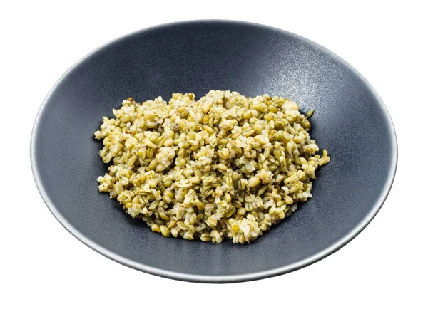 Kokt Gröt Från Freekeh Vetekorn Grå Skål Isolerad Vit Bakgrund — Stockfoto