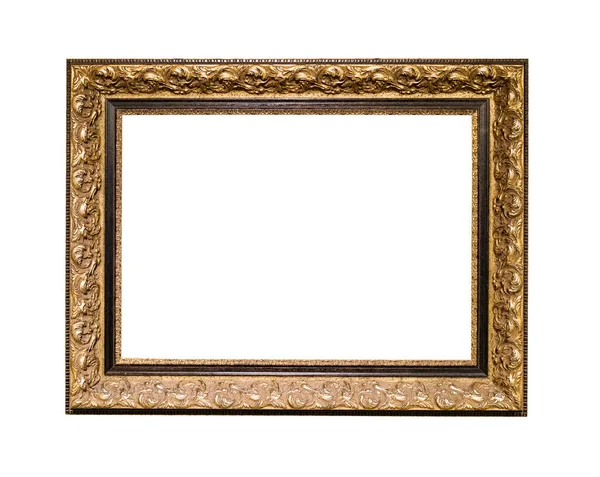 Old Wide Carved Bronze Picture Frame Cut Out Canvas Isolated — Stock Photo, Image