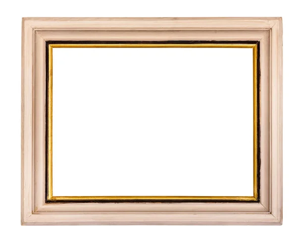 Wide Beige Colored Picture Frame Cut Out Canvas Isolated White — Stock Photo, Image