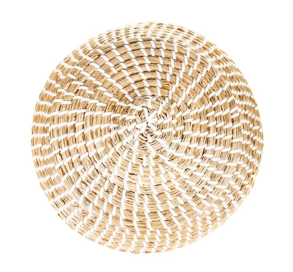 Top View Closed Moroccan Wicker Basket Seagrass Isolated White Background — Stok fotoğraf