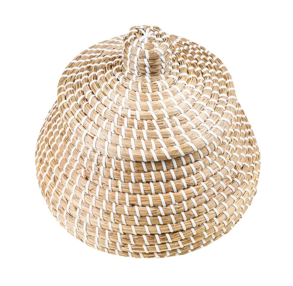 Closed Moroccan Wicker Basket Seagrass Isolated White Background — 图库照片