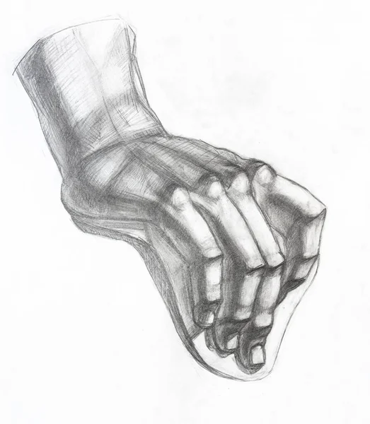 Academic Drawing Study Plaster Cast Male Hand Hand Drawn Graphite — 图库照片