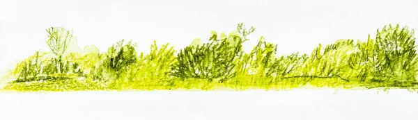 Skiss Grön Äng Sommaren Dag Handritad Akvarell Pennor Vitt Texturerat — Stockfoto