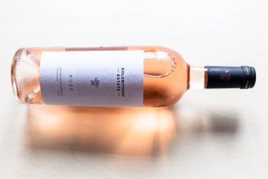 MOSCOW, RUSSIA - JUNE 10, 2021: bottle of Pinot Noir Rose wine from Golubitskoe Estate winery on Taman Peninsula in Krasnodar Krai of Russi