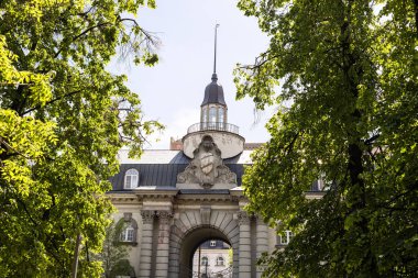 Moscow, Russia - May 23, 2021: Leon Mantashev's stables architectural landmark of Moscow city. The stables near the Moscow Hippodrome wewre built in 1910-years
