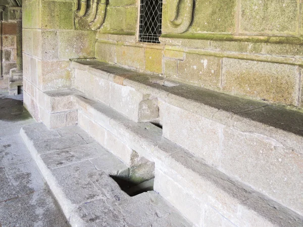 Stone seats in abbey Mont Saint Michel — Stock Photo, Image