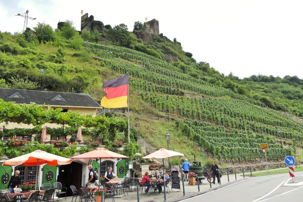 Wijngaarden en restaurant onder metternich kasteel — Stockfoto