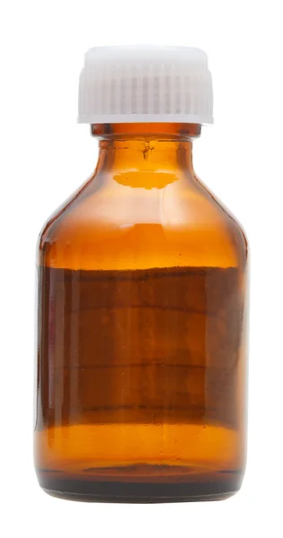 Vista lateral da garrafa de farmácia de vidro marrom fechado — Fotografia de Stock