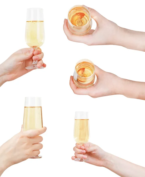 Set of hand holding glass with sparkling wine — Stock Photo, Image