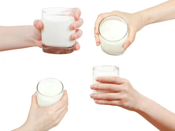 Serie di mano che tiene il vetro di latte isolato — Foto Stock