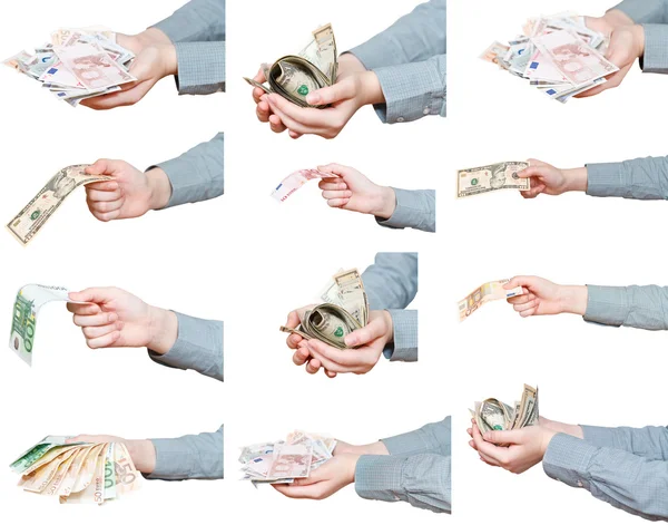 Sada bankovek v ženských rukou — Stock fotografie
