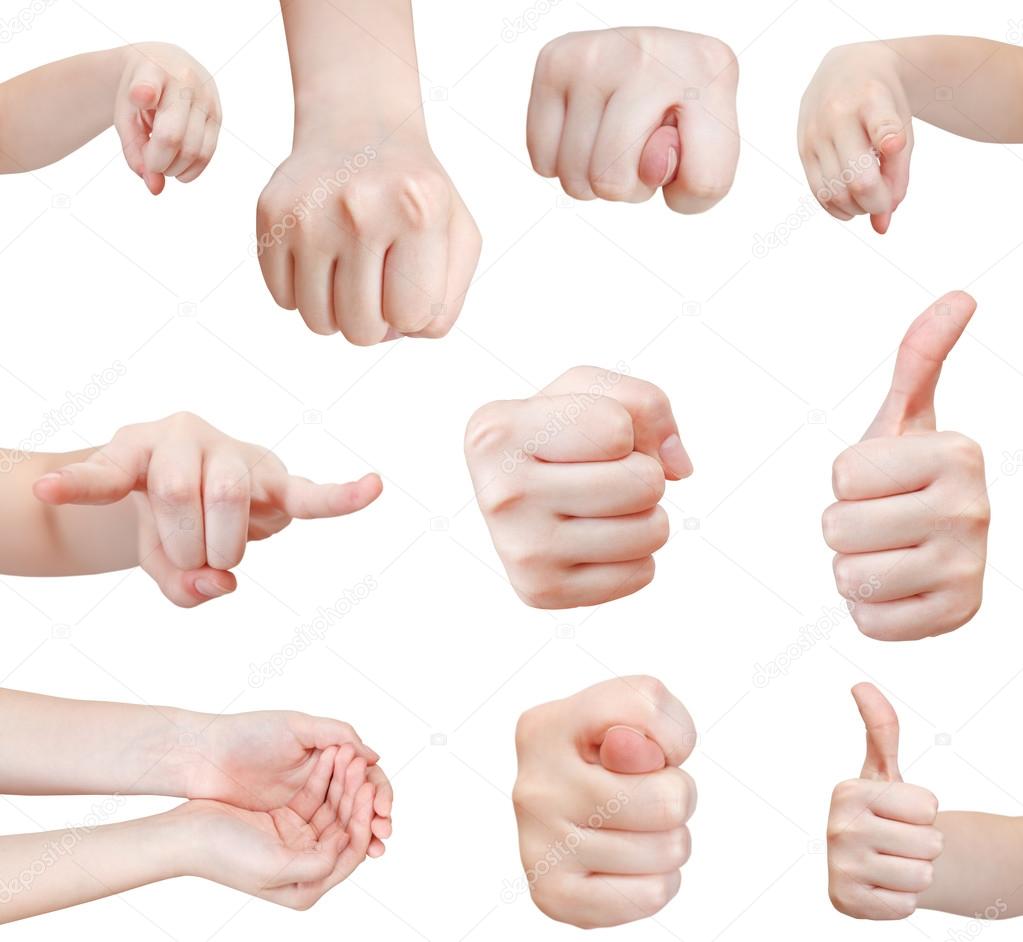 set of front view of hand gesture isolated