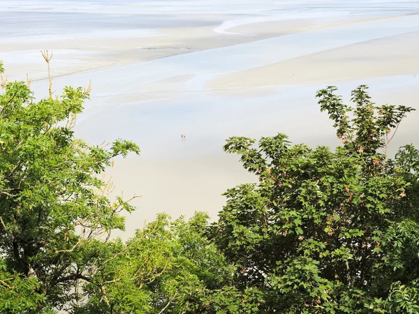 Tidal bay at low tide near mont saint-michel abbey — Stock Photo, Image