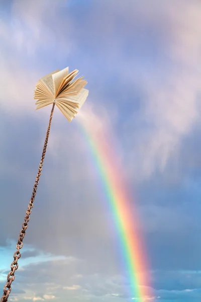 Libro atado en la cadena se eleva en el arco iris —  Fotos de Stock