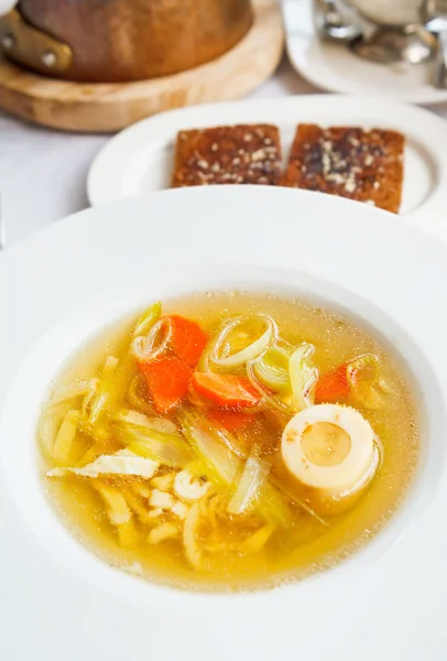 Soup tafelspitz from boiled beef broth — Stock Photo, Image