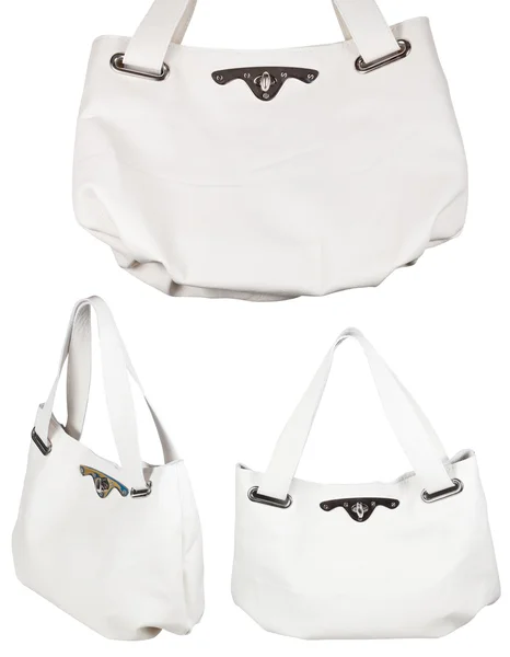 Set of ladies white leather handbags isolated — Stock Photo, Image