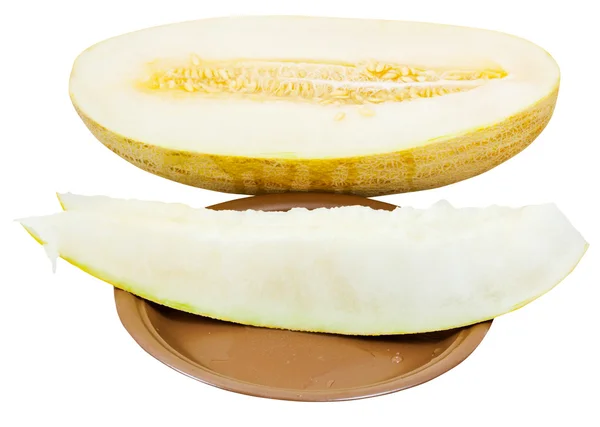 Two slices and Uzbek-Russian Melon on plate — Stock Photo, Image