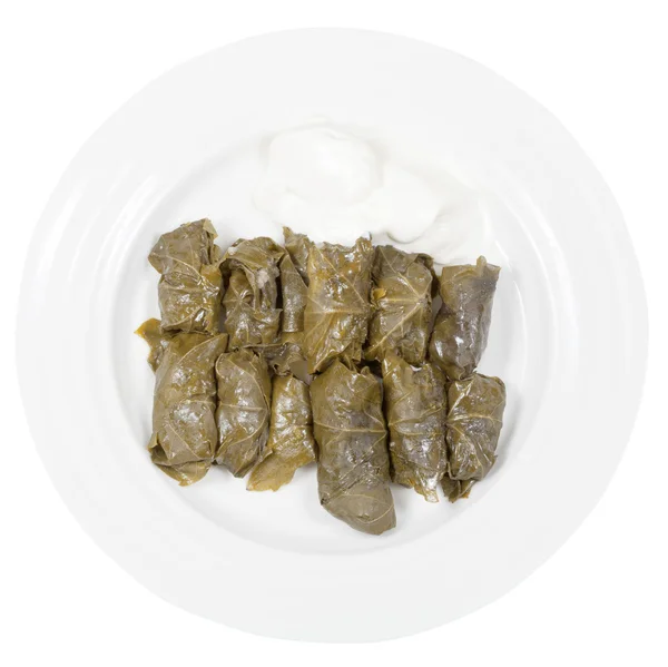 Část Arménské dolma z hroznů listy a mleté maso — Stock fotografie
