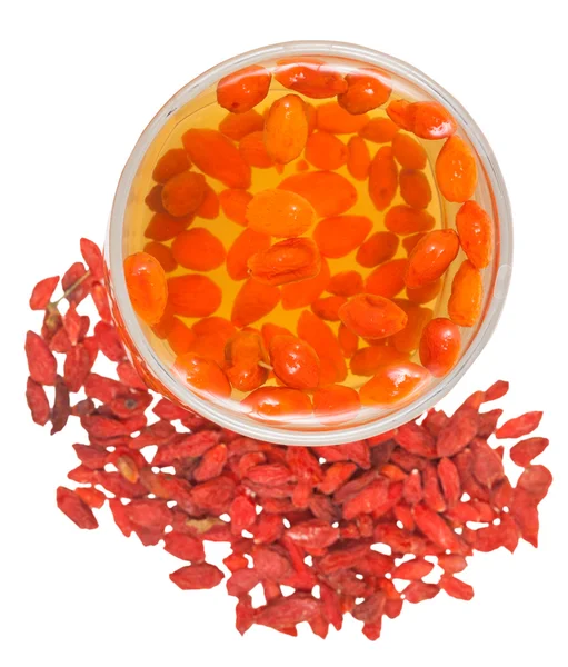 Ci-dessus vue de la infusion de baies de goji et fruits — Photo